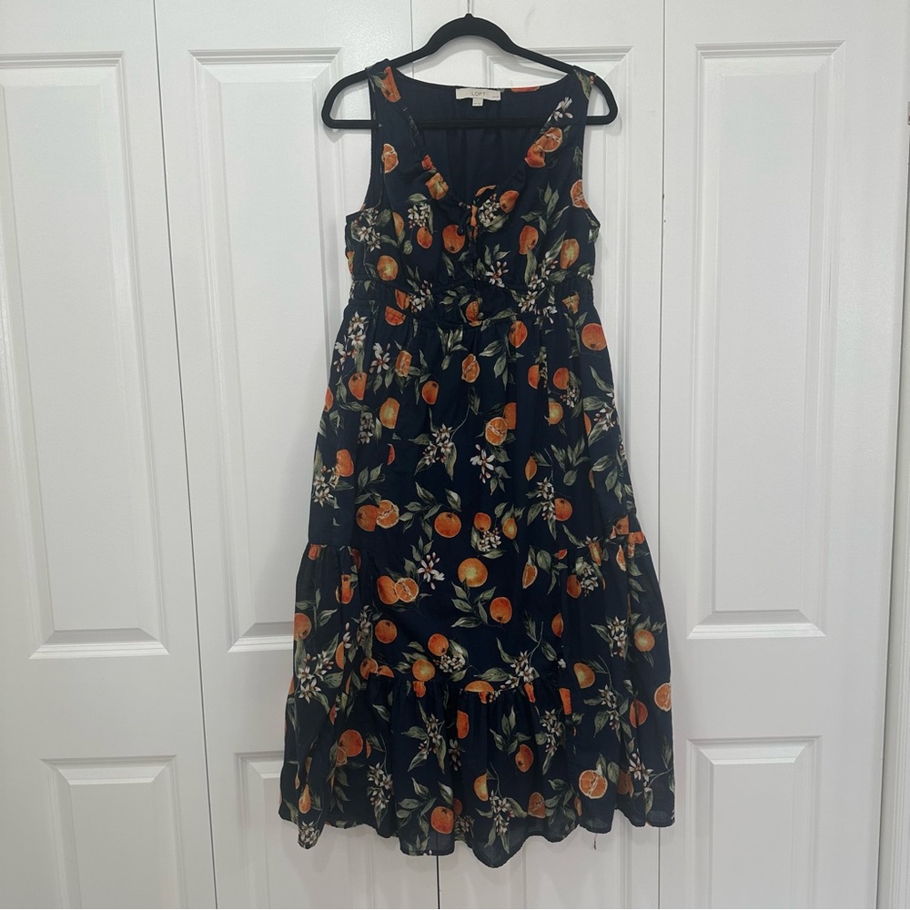 Loft 100% Cotton Orange Print Maxi Dress